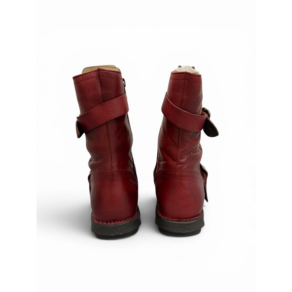 Miz Mooz Pasha Bordeaux Leather Buckled Mid Boots Women’s 8.5 NIB - Picture 4 of 7